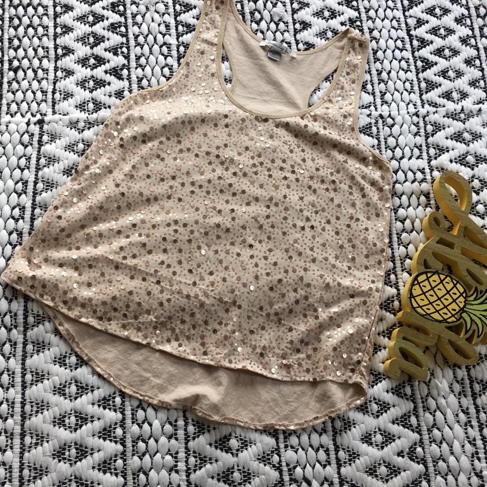Gold Sequined Razorback Tank Top
